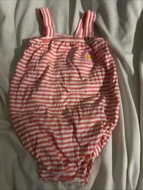 Old Navy Coral and White Striped and Navy Blue and White Striped Romper.